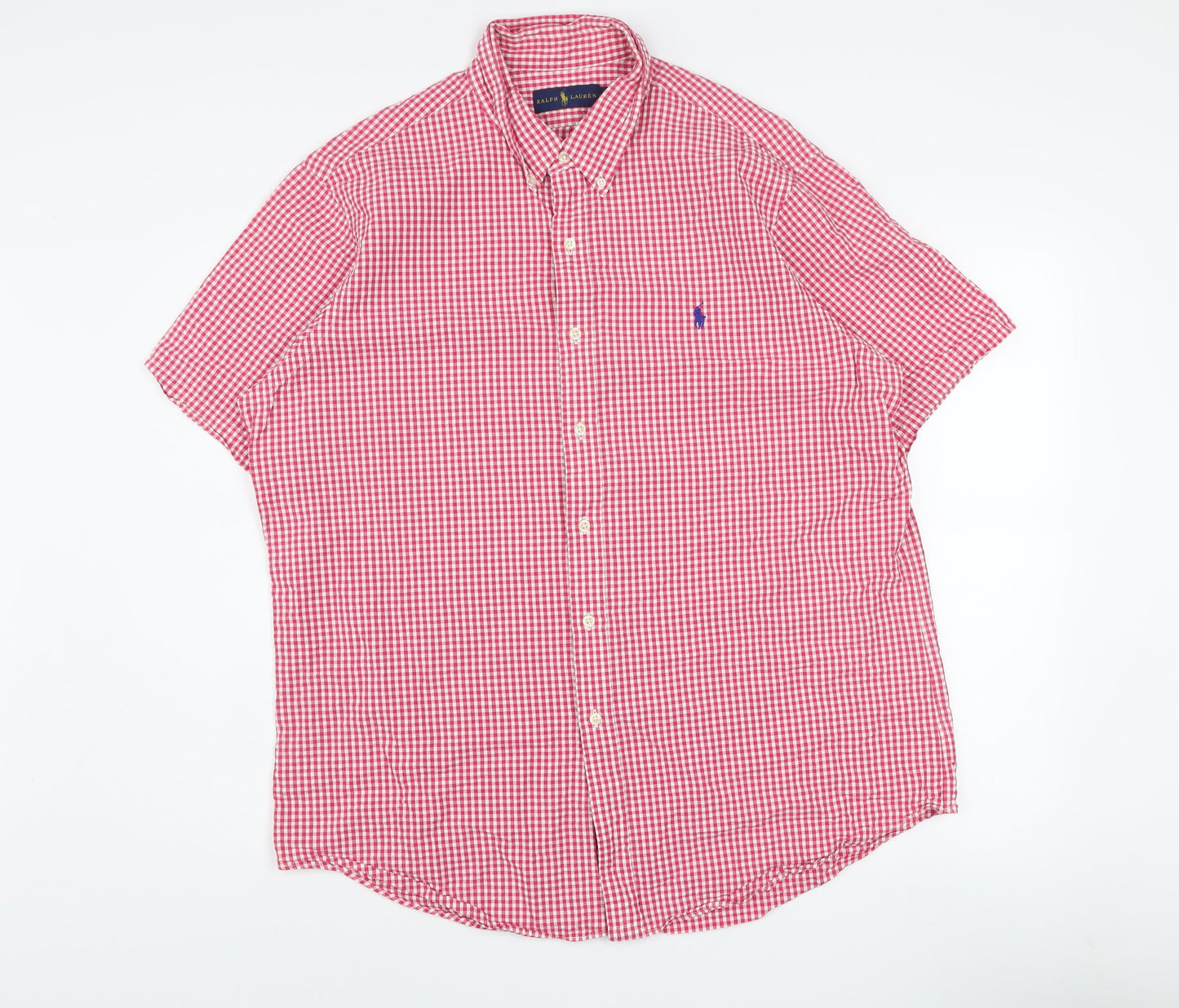 Ralph Lauren Men's Red Gingham Short Sleeve Button-Up Shirt XL Cotton
