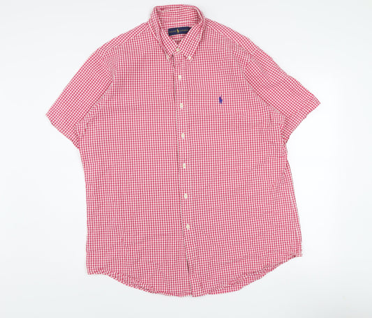 Ralph Lauren Men's Red Gingham Short Sleeve Button-Up Shirt XL Cotton