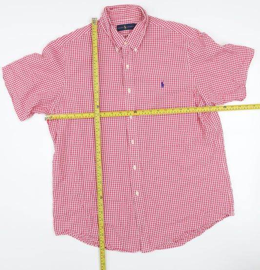 Ralph Lauren Men's Red Gingham Short Sleeve Button-Up Shirt XL Cotton