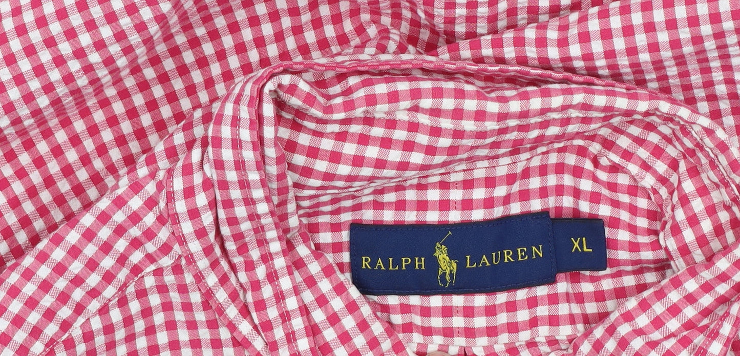 Ralph Lauren Men's Red Gingham Short Sleeve Button-Up Shirt XL Cotton