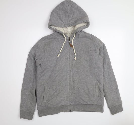 Fat Face Men's Grey Hooded Full Zip Fleece Lined Cotton Jacket L