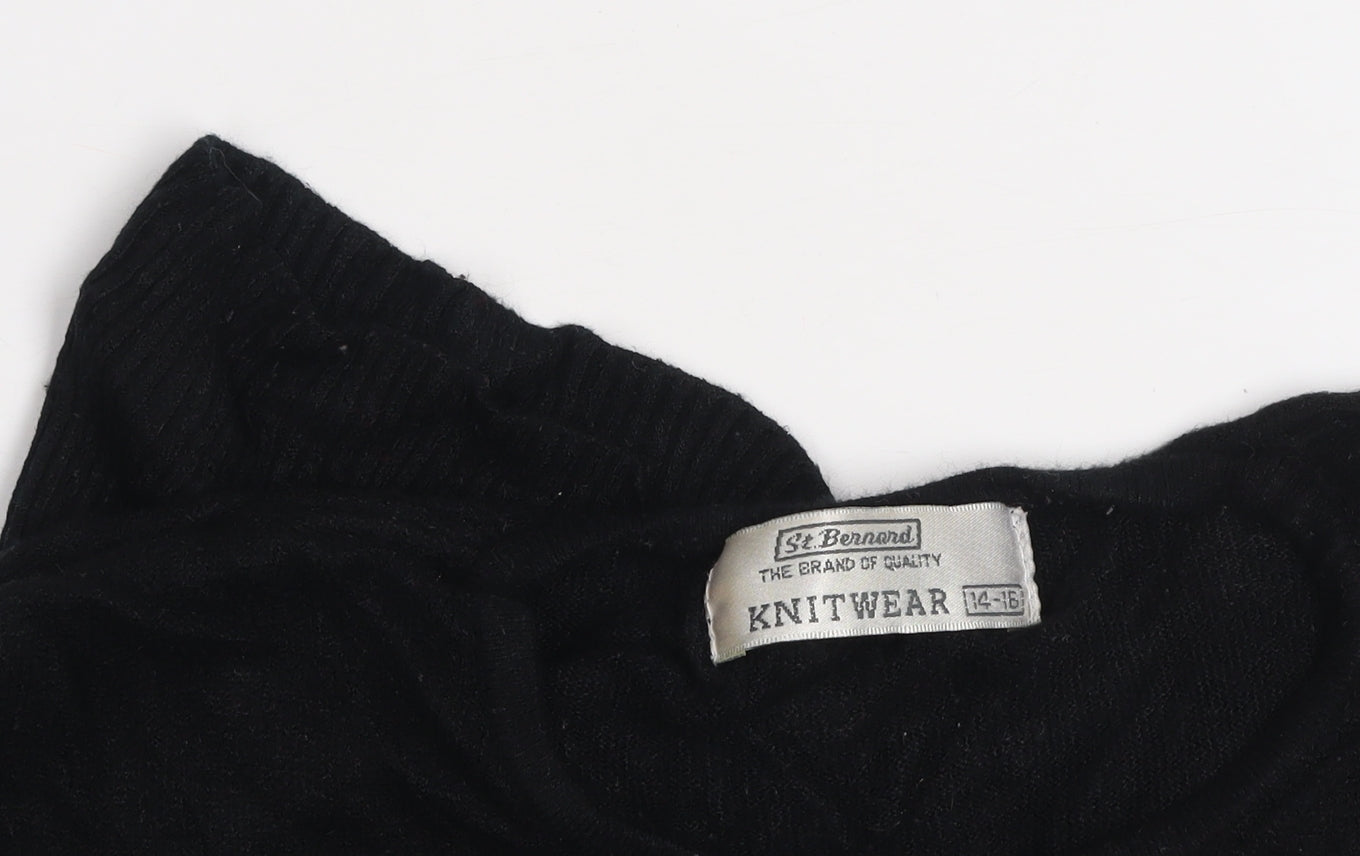 St. Bernard Women Black Wool Knit Short Sleeve Top Size 14