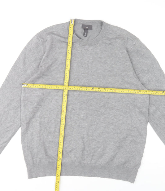 H&M Men Grey Slim Fit Crew Neck Jumper Size L Lightweight Knit
