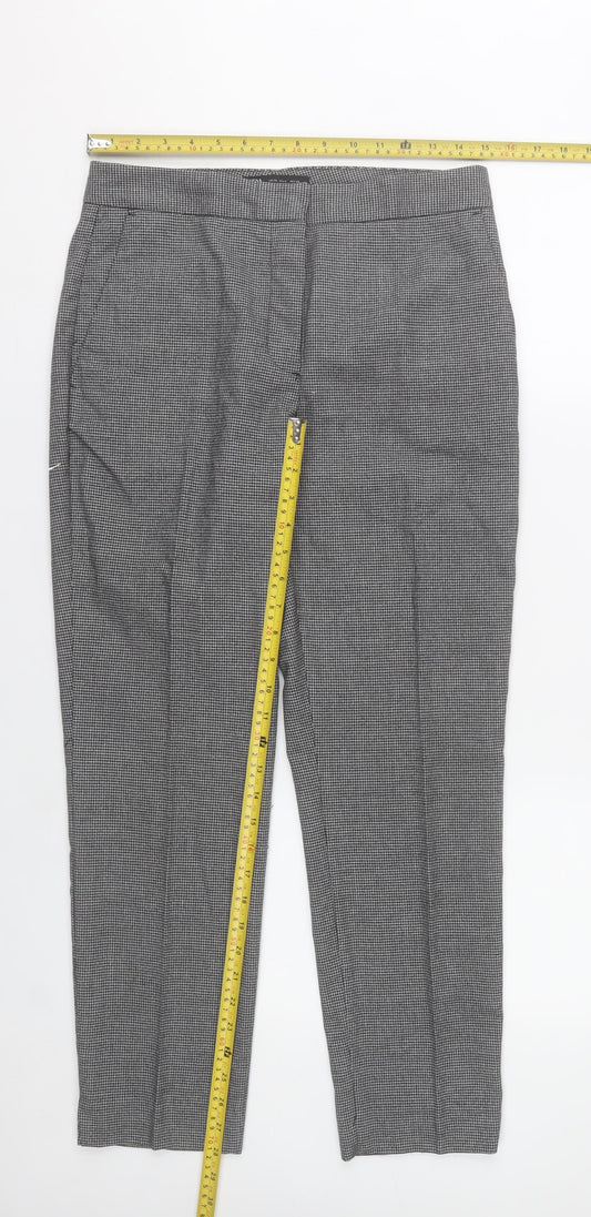 Zara Womens Grey Check Slim Fit Straight Leg Trousers Size 12