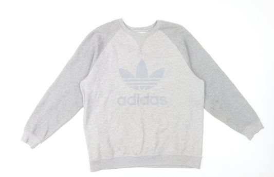 Adidas Men's Grey Trefoil Logo Pullover Sweatshirt Size L