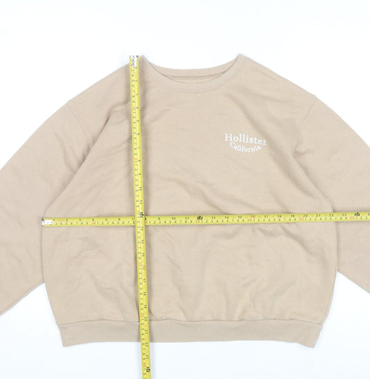 Hollister Women Beige Pullover Sweatshirt Size S Crew Neck Cotton Blend