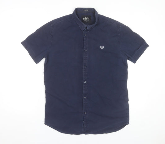 Diesel Men's Blue Regular Fit Short Sleeve Button-Up Shirt Size M