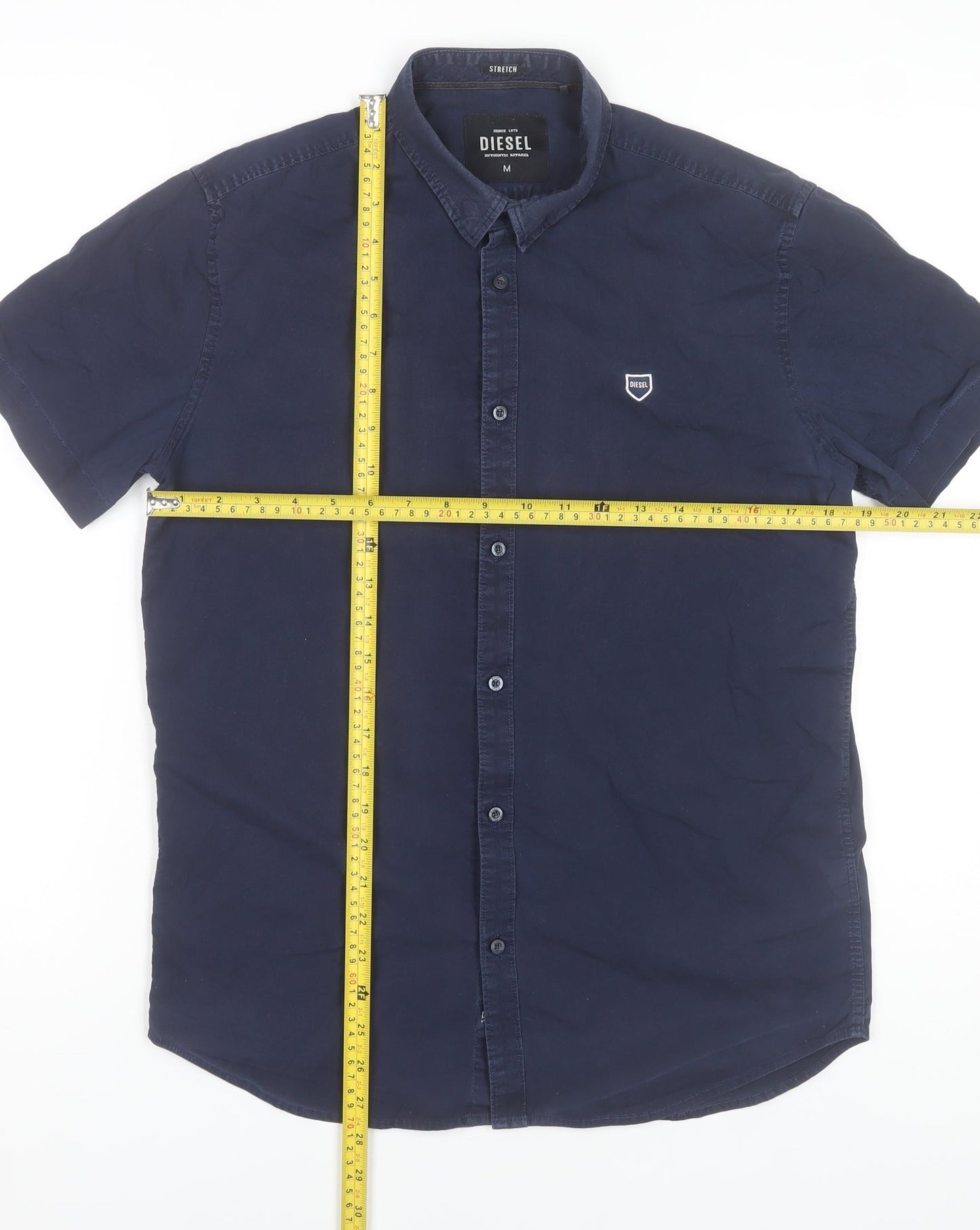 Diesel Men's Blue Regular Fit Short Sleeve Button-Up Shirt Size M