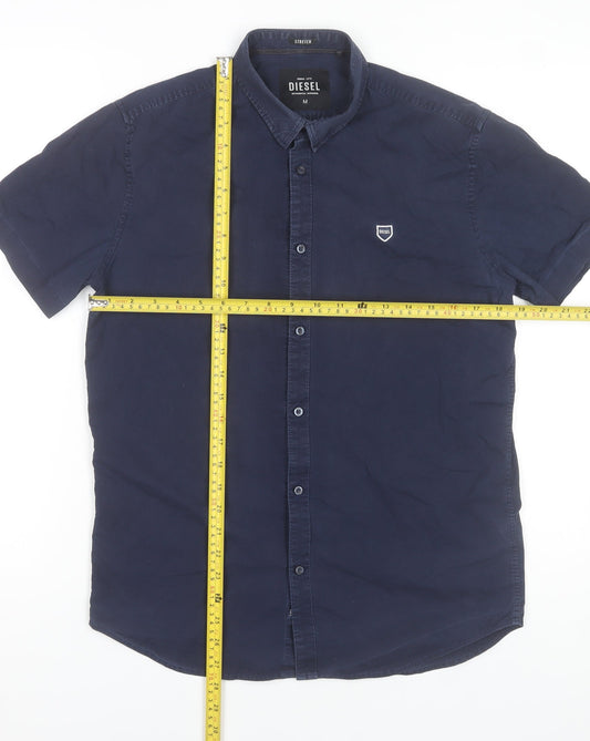 Diesel Men's Blue Regular Fit Short Sleeve Button-Up Shirt Size M