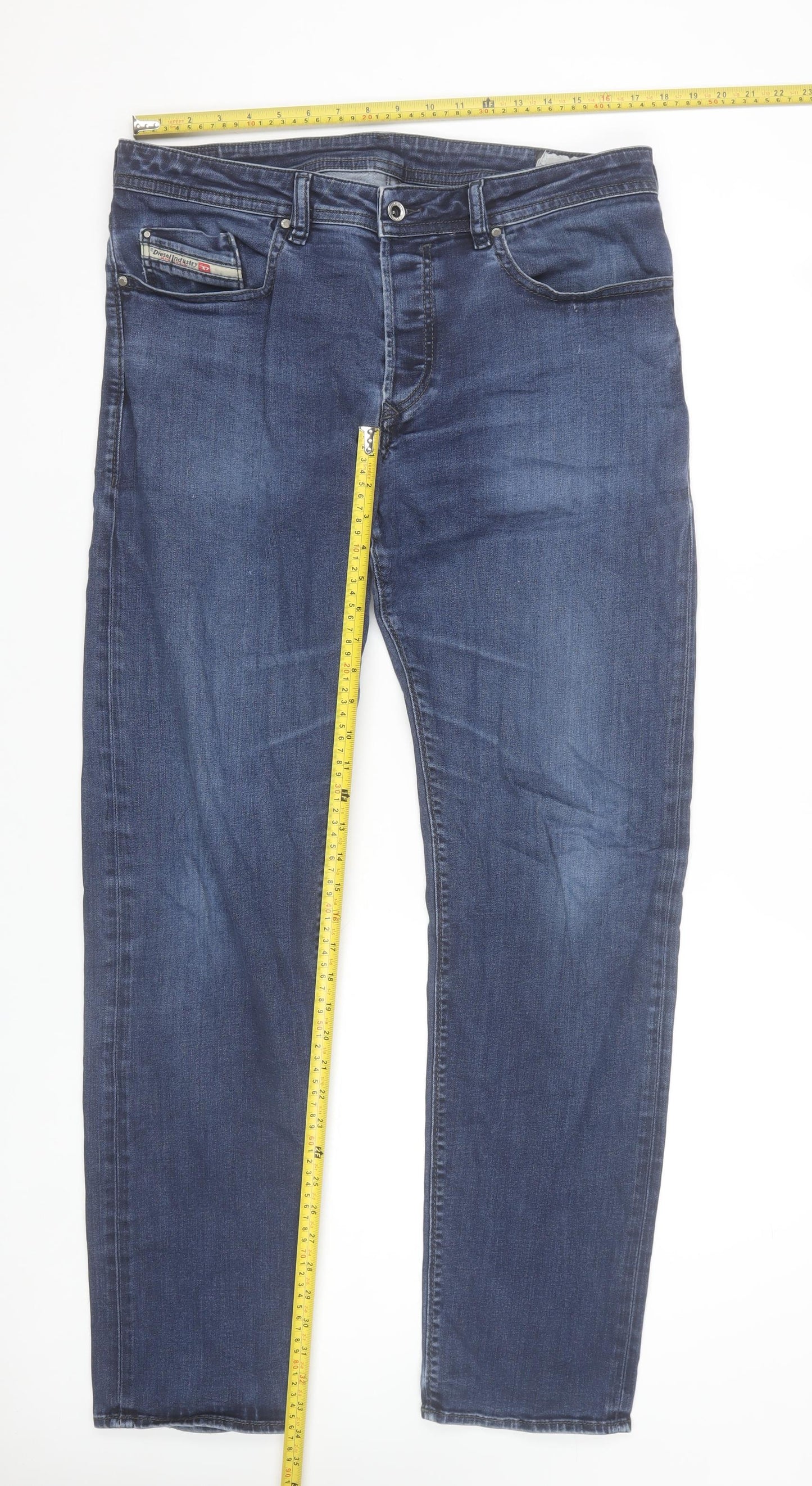 Diesel Men's Blue Straight Fit Stretch Denim Jeans Size 36