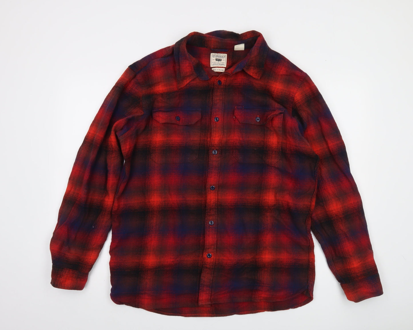 Levi's Men's Red Checked Flannel Jackson Worker Shirt Size M Relaxed Fit