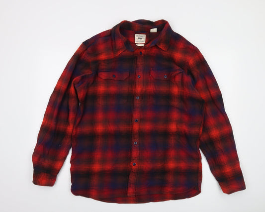 Levi's Men's Red Checked Flannel Jackson Worker Shirt Size M Relaxed Fit