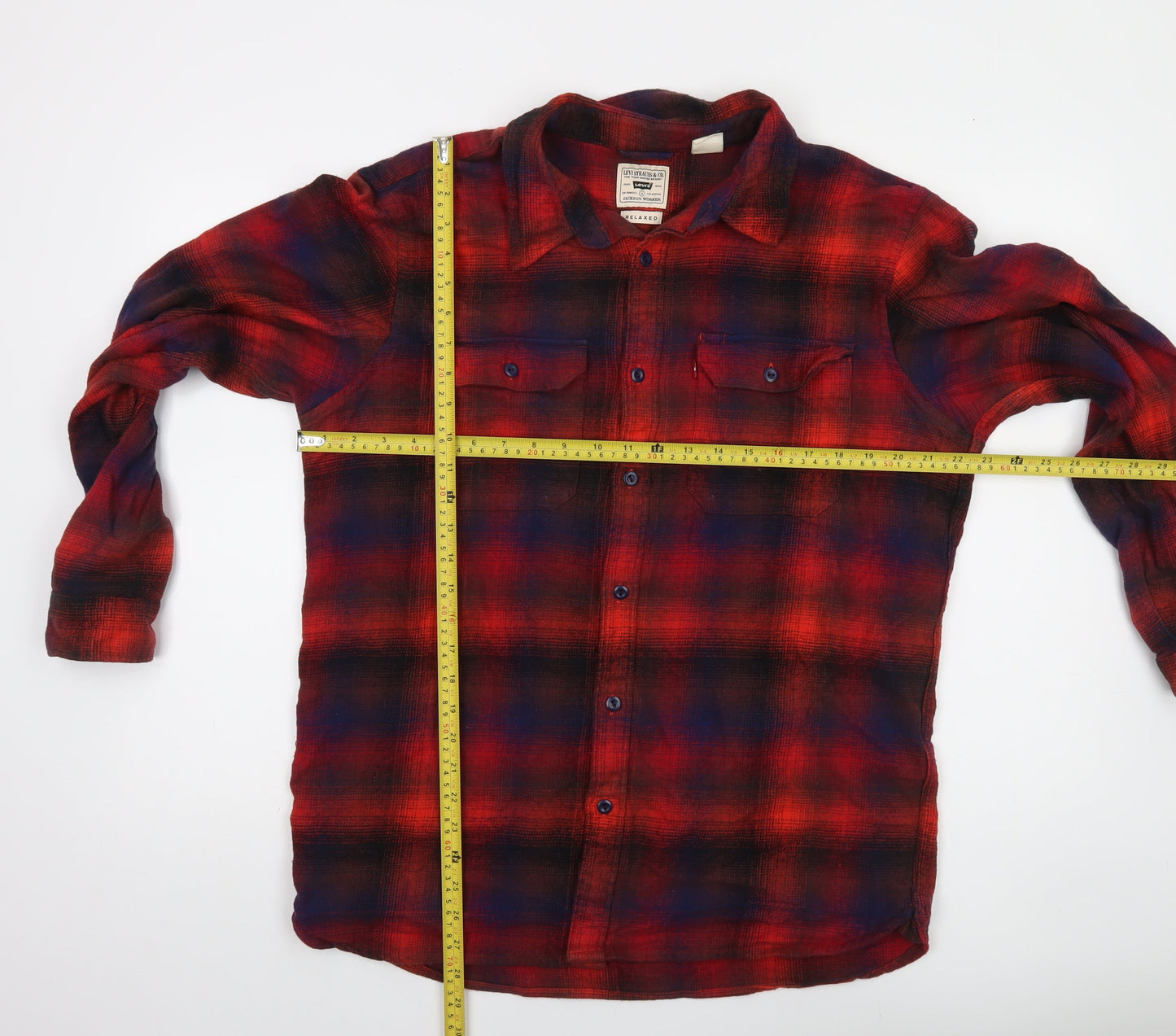 Levi's Men's Red Checked Flannel Jackson Worker Shirt Size M Relaxed Fit