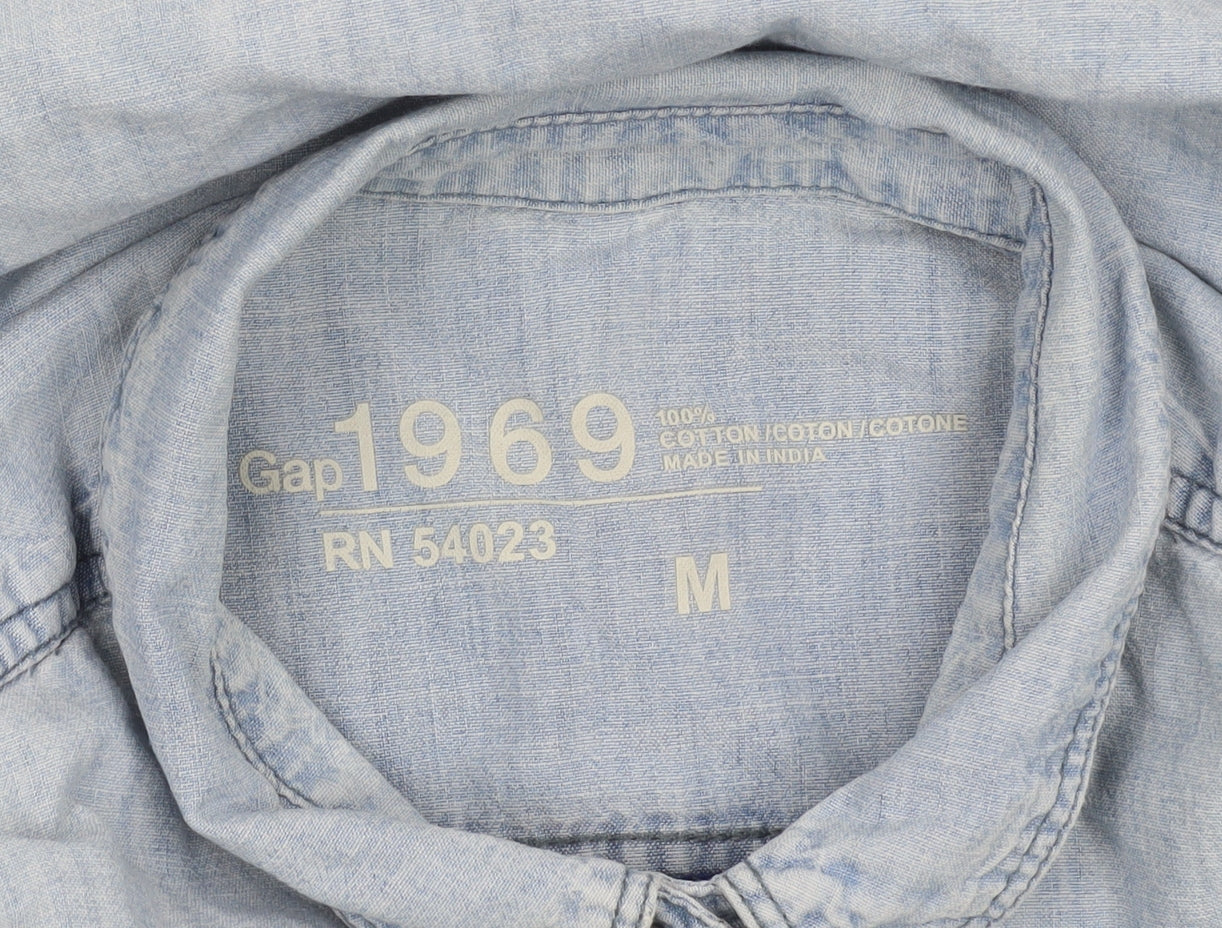 Gap 1969 Men's Blue Chambray Long Sleeve Button-Up Shirt M