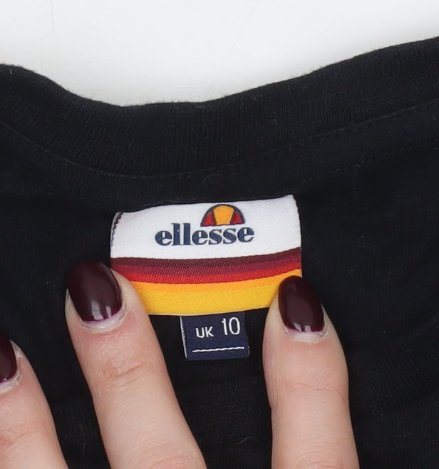 Ellesse Women's Black Cropped T-Shirt UK 10 Retro Sports Style
