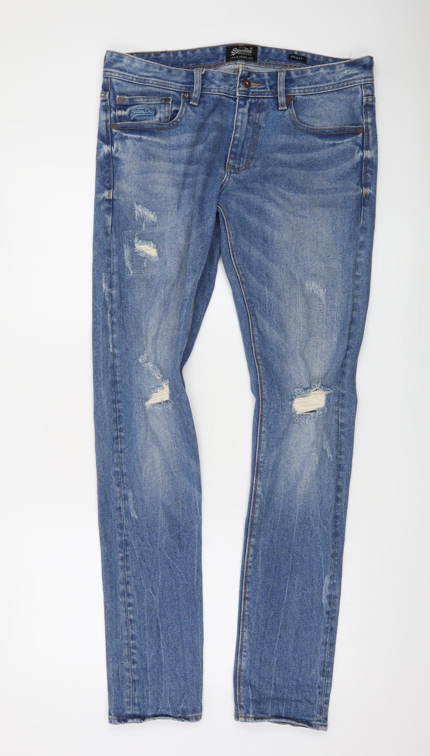 Superdry Men's Blue Skinny Fit Distressed Denim Jeans 34W 34L