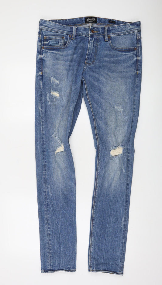 Superdry Men's Blue Skinny Fit Distressed Denim Jeans 34W 34L