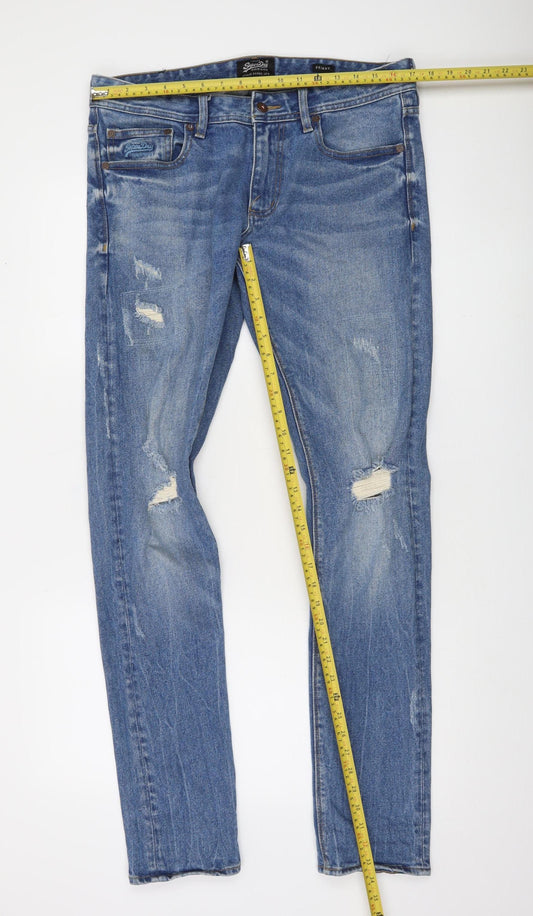 Superdry Men's Blue Skinny Fit Distressed Denim Jeans 34W 34L