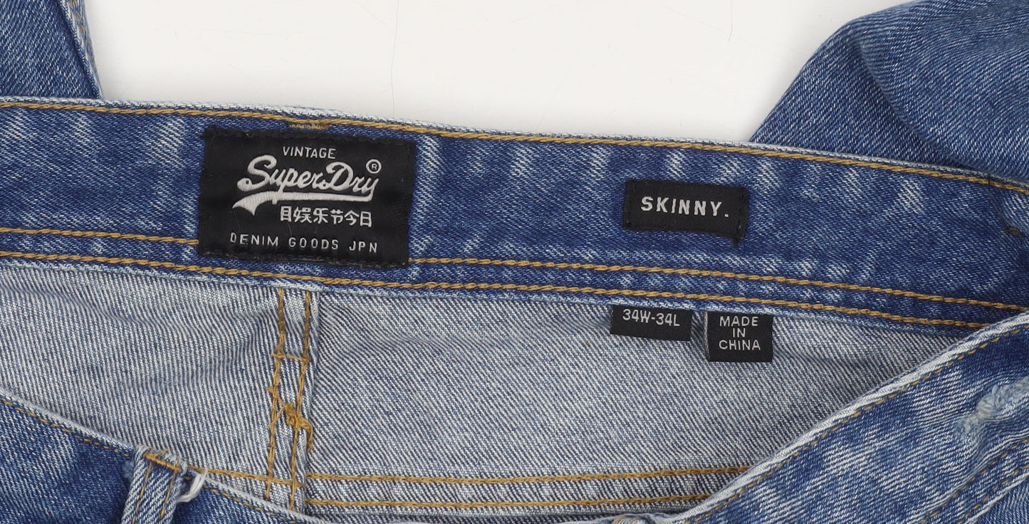 Superdry Men's Blue Skinny Fit Distressed Denim Jeans 34W 34L