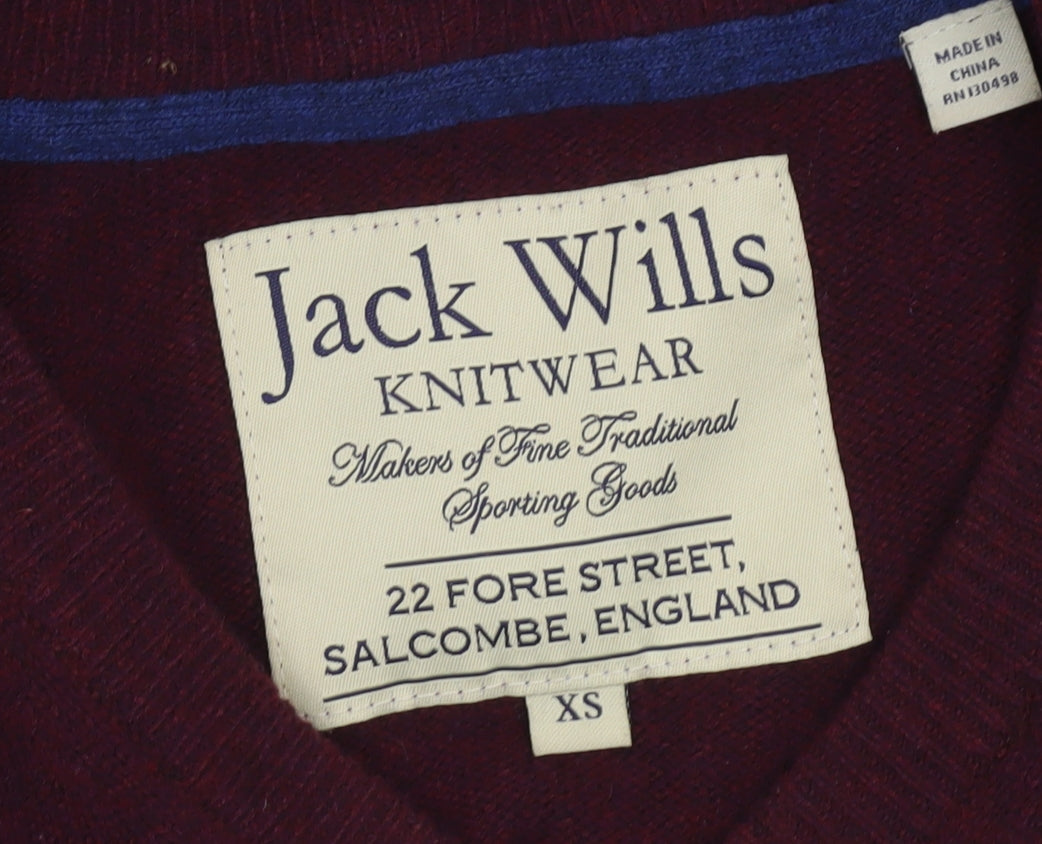 Jack Wills Mens Red XS V-Neck Merino Wool Jumper