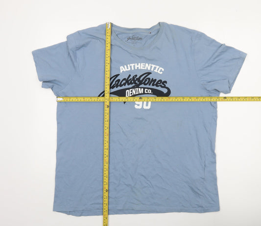 Jack & Jones Men's Blue 2XL Graphic Crew Neck Cotton T-Shirt