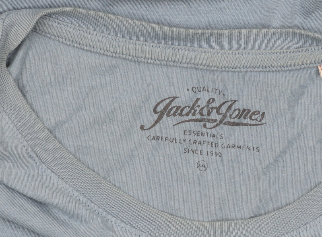 Jack & Jones Men's Blue 2XL Graphic Crew Neck Cotton T-Shirt