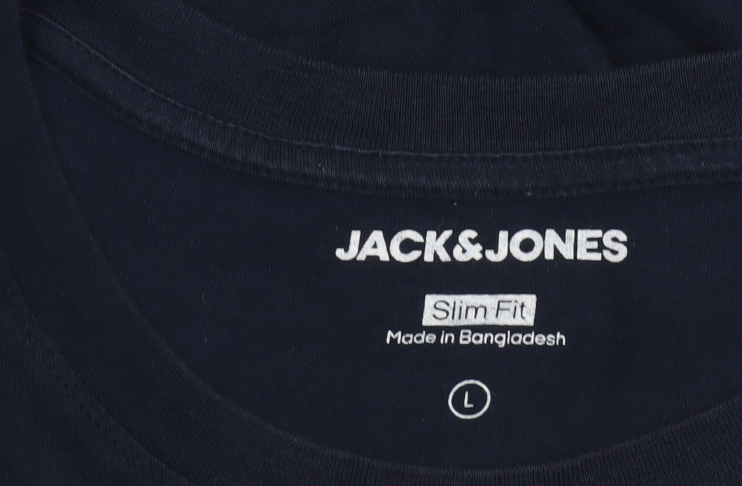 Jack & Jones Men's Blue Slim Fit Graphic Print T-Shirt Size L