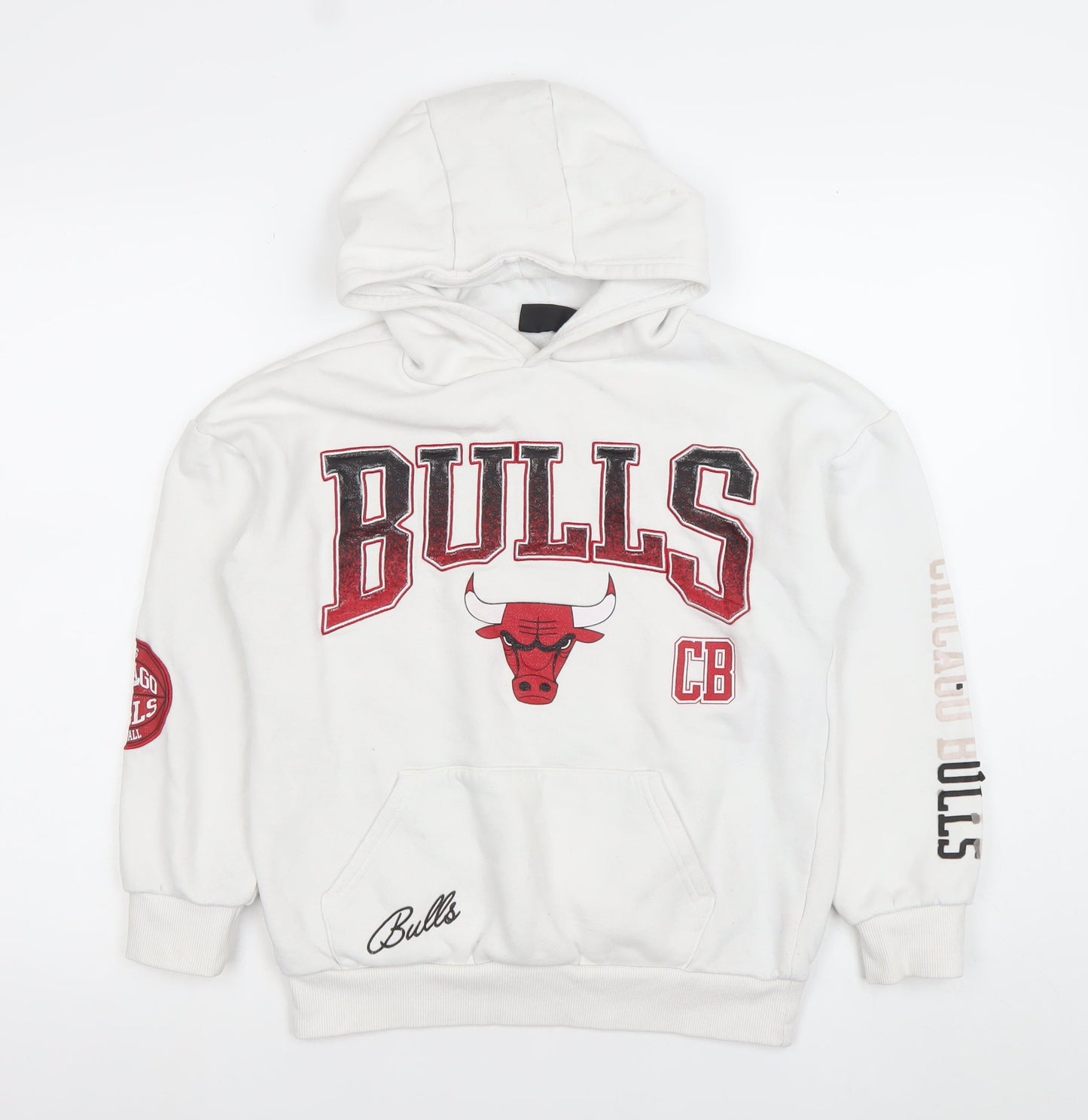 NBA Boys White Chicago Bulls Pullover Hoodie 10-11 Years Cotton Blend