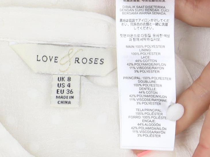 Love & Roses Women's Ivory Lace Long Sleeve V-Neck Blouse UK 8
