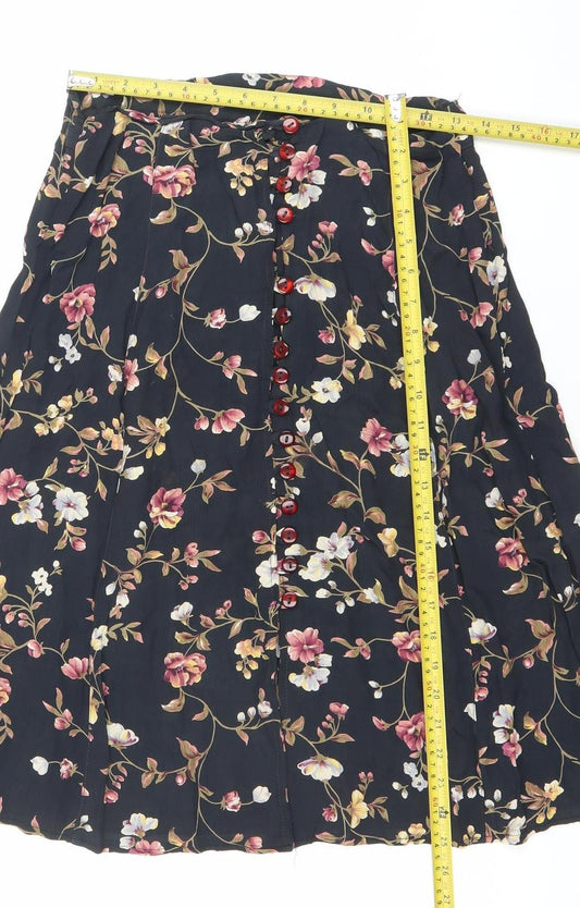 American Connection Women’s Black Floral Button Midi Skirt Size S Rayon