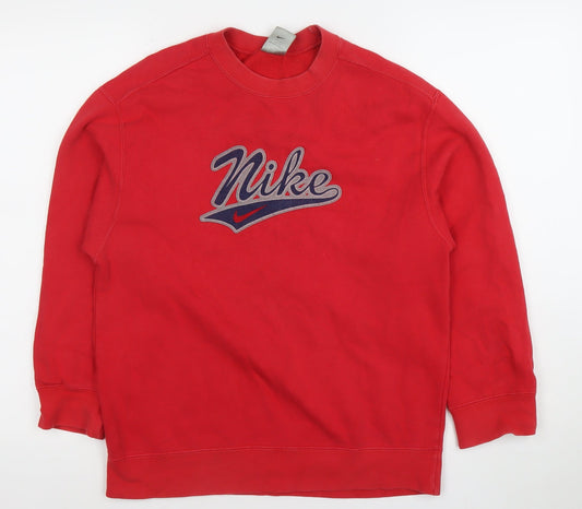 Nike Red Cotton Blend Crew Neck Pullover Sweatshirt Womens L 14-16