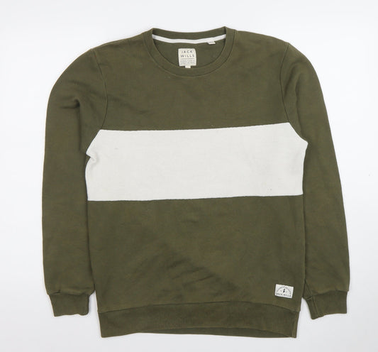 Jack Wills Mens Green & White Crew Neck Sweatshirt Size S Classic Fit