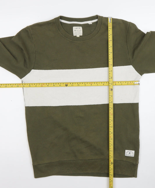 Jack Wills Mens Green & White Crew Neck Sweatshirt Size S Classic Fit