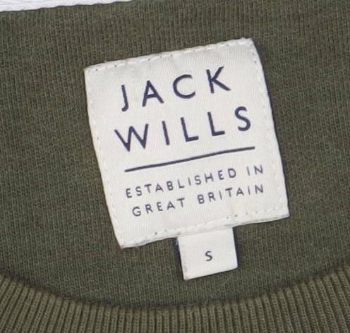 Jack Wills Mens Green & White Crew Neck Sweatshirt Size S Classic Fit