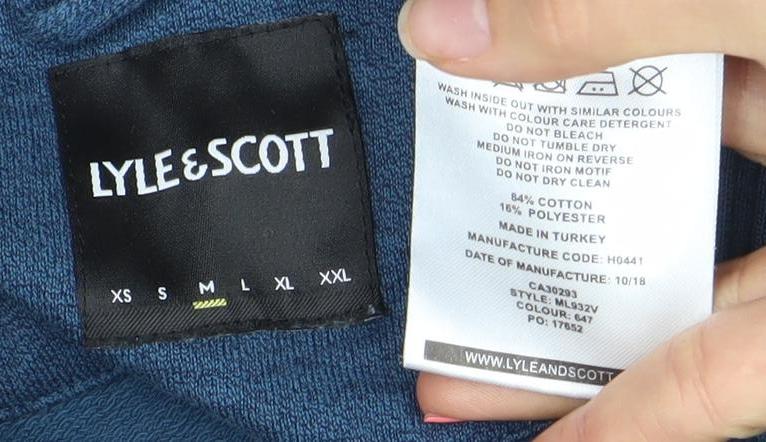 Lyle & Scott Men Blue Full Zip Sweatshirt Size M Cotton Blend