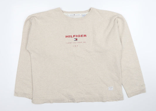 Tommy Hilfiger Women Beige Logo Pullover Sweatshirt L Cotton