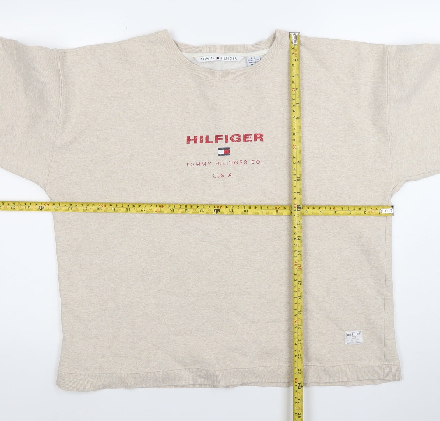 Tommy Hilfiger Women Beige Logo Pullover Sweatshirt L Cotton