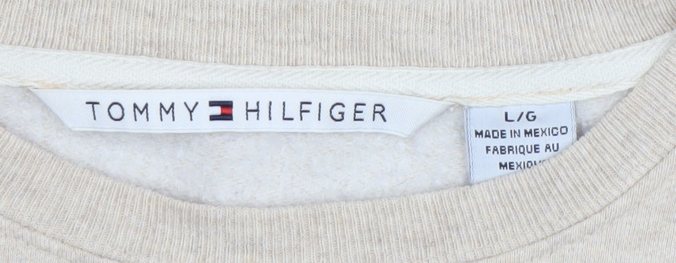 Tommy Hilfiger Women Beige Logo Pullover Sweatshirt L Cotton