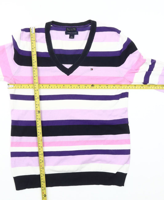 Tommy Hilfiger Womens Multicoloured V-Neck Cotton Blend Jumper Size M