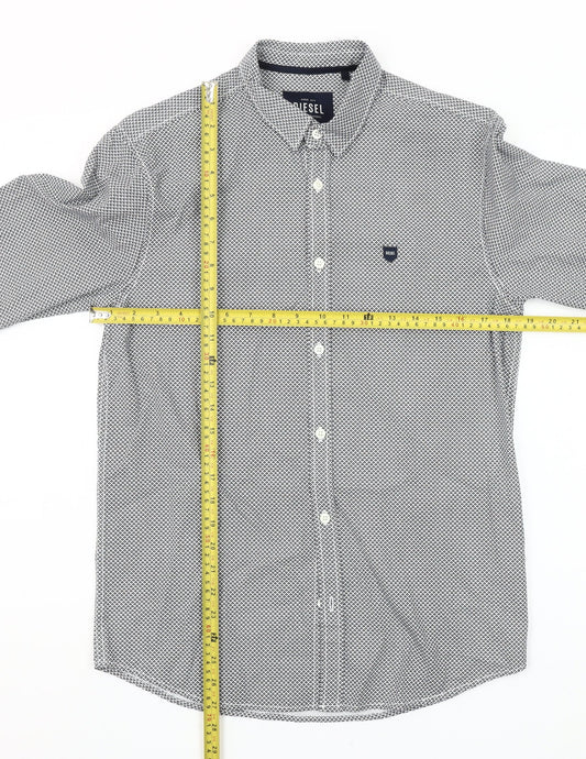 Diesel Men's Black Geometric Long Sleeve Slim Fit Button-Up Shirt M