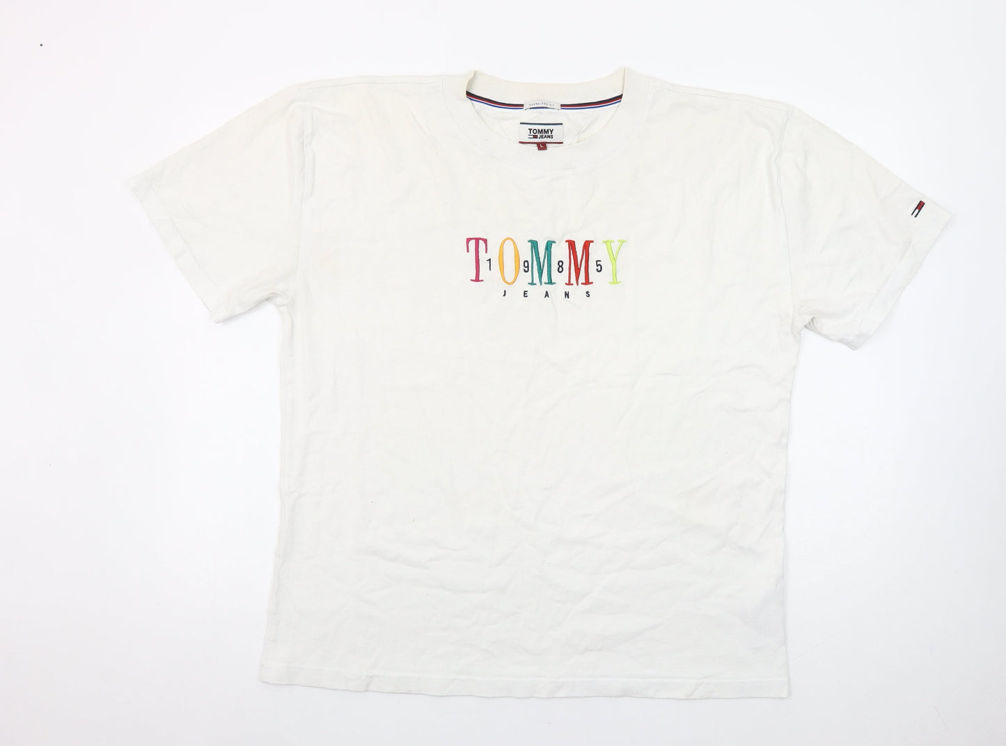 Tommy Jeans Men's White Oversized Logo T-Shirt Size L Cotton