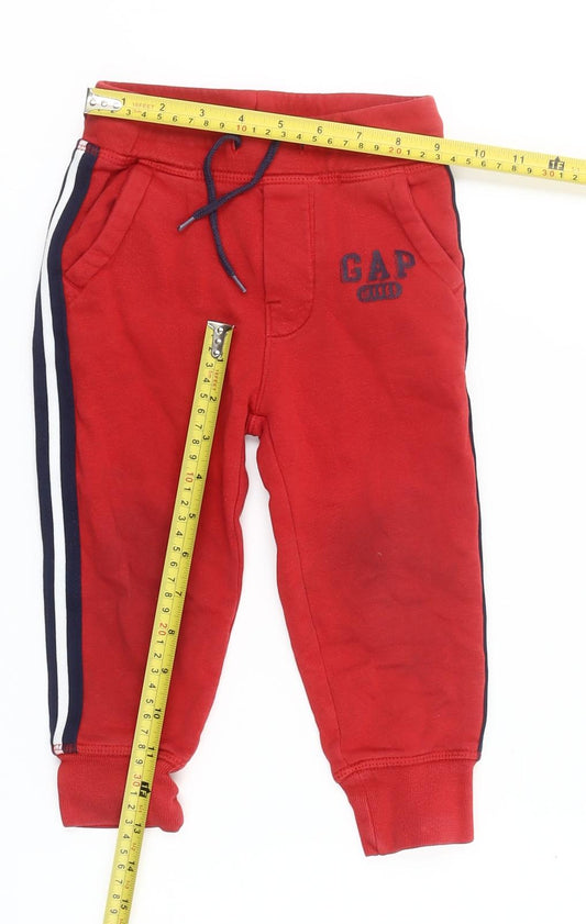 GAP Boys Red Jogger Sweatpants 2 Years Elastic Waist Side Stripe