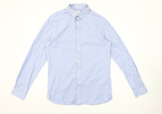 Jack & Jones Premium Men's Blue Striped Button-Up Shirt L