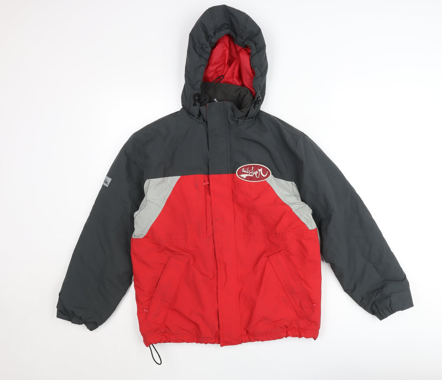 Quiksilver Mens Red Grey Hooded Parka Jacket Size L Winter Coat