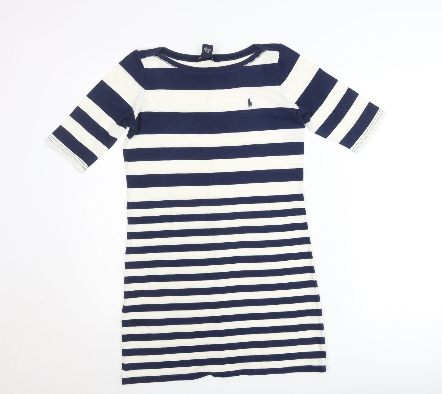 Ralph Lauren Women Blue Striped Cotton T-Shirt Dress Size L 12-14
