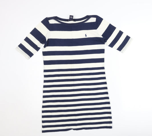 Ralph Lauren Women Blue Striped Cotton T-Shirt Dress Size L 12-14