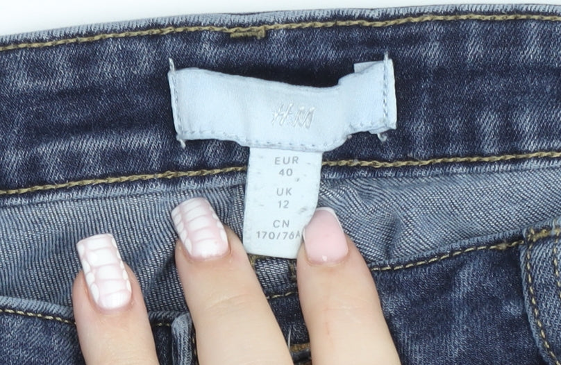 H&M Women Blue Distressed Skinny Jeans UK 12 High Rise Denim