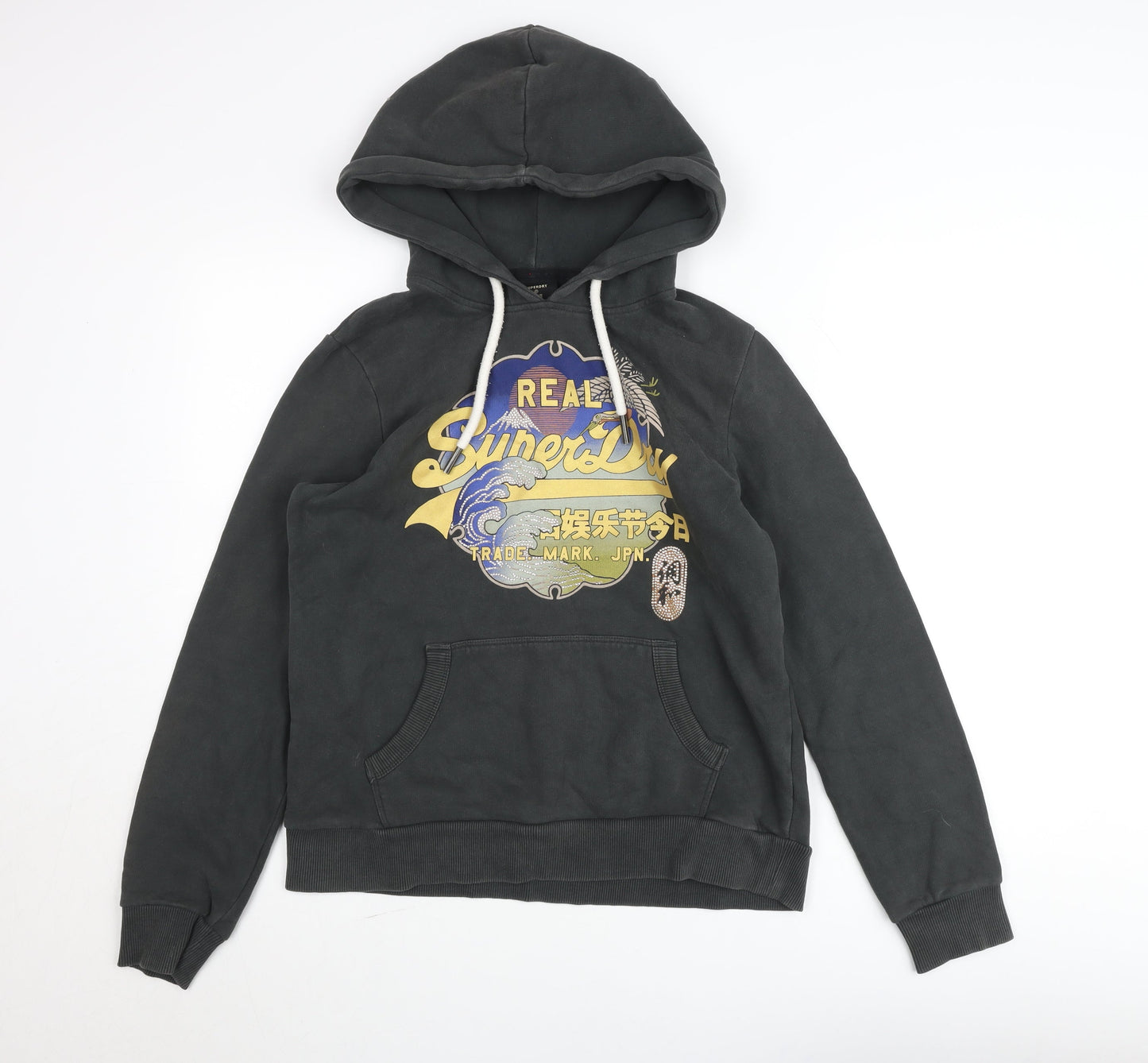 Superdry Men’s Black Pullover Hoodie M Graphic Logo Fleece