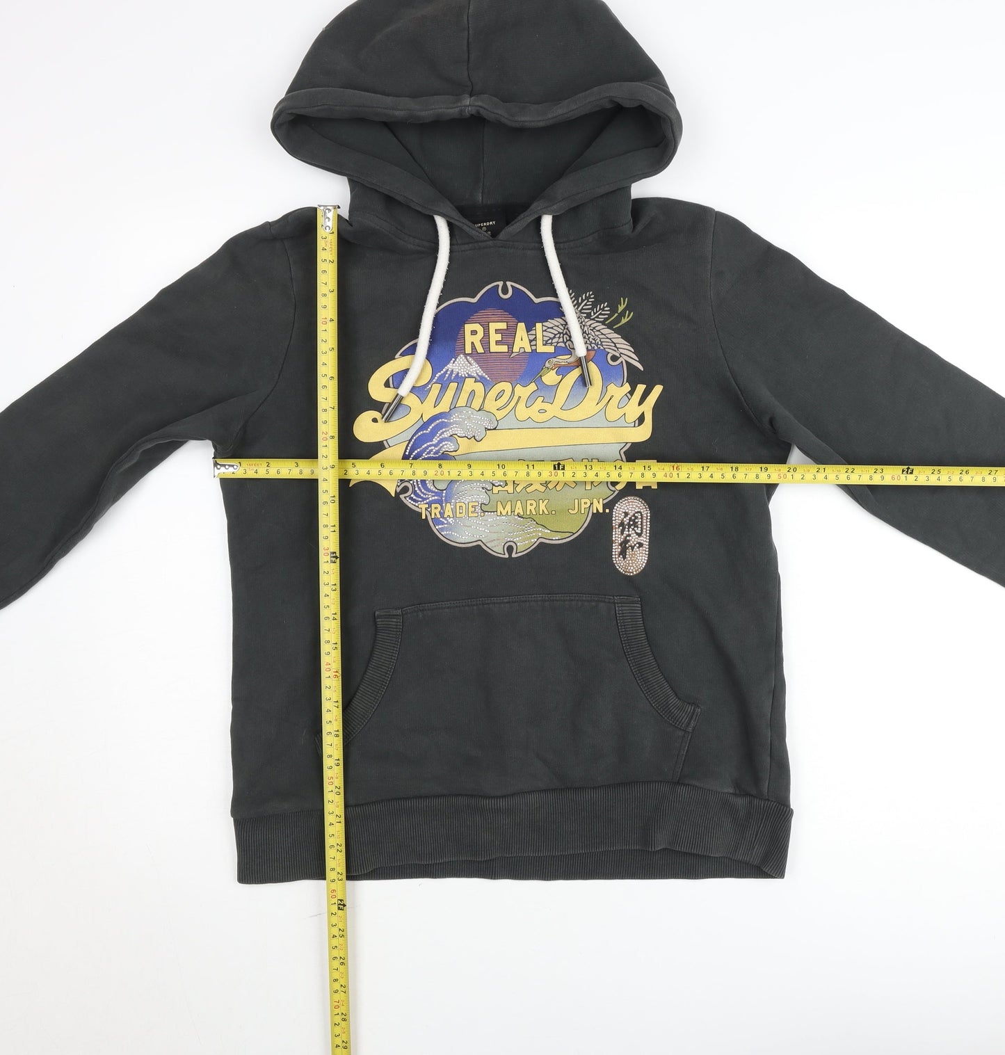 Superdry Men’s Black Pullover Hoodie M Graphic Logo Fleece