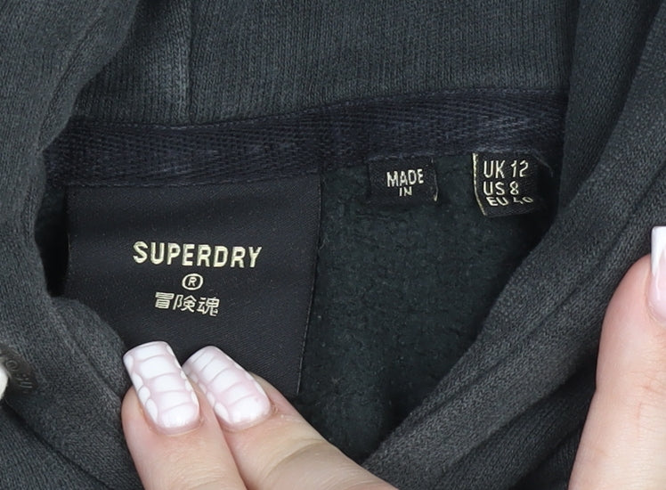 Superdry Men’s Black Pullover Hoodie M Graphic Logo Fleece